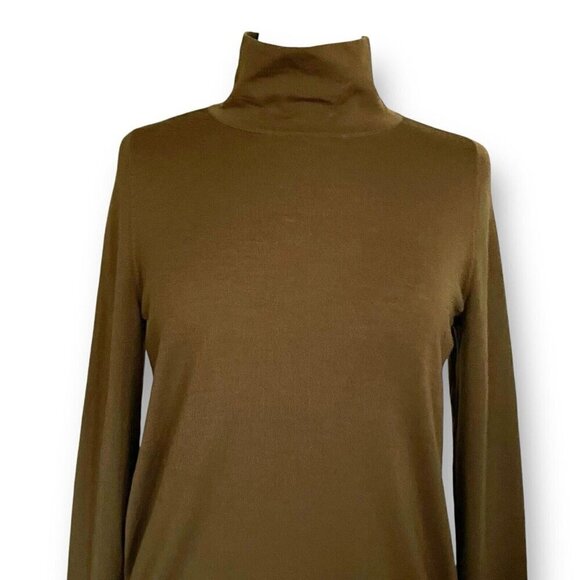 Lafayette 148 Womens Sweater Sz Medium Olive Green Mock Neck Wool Quiet Luxury - Picture 2 of 6